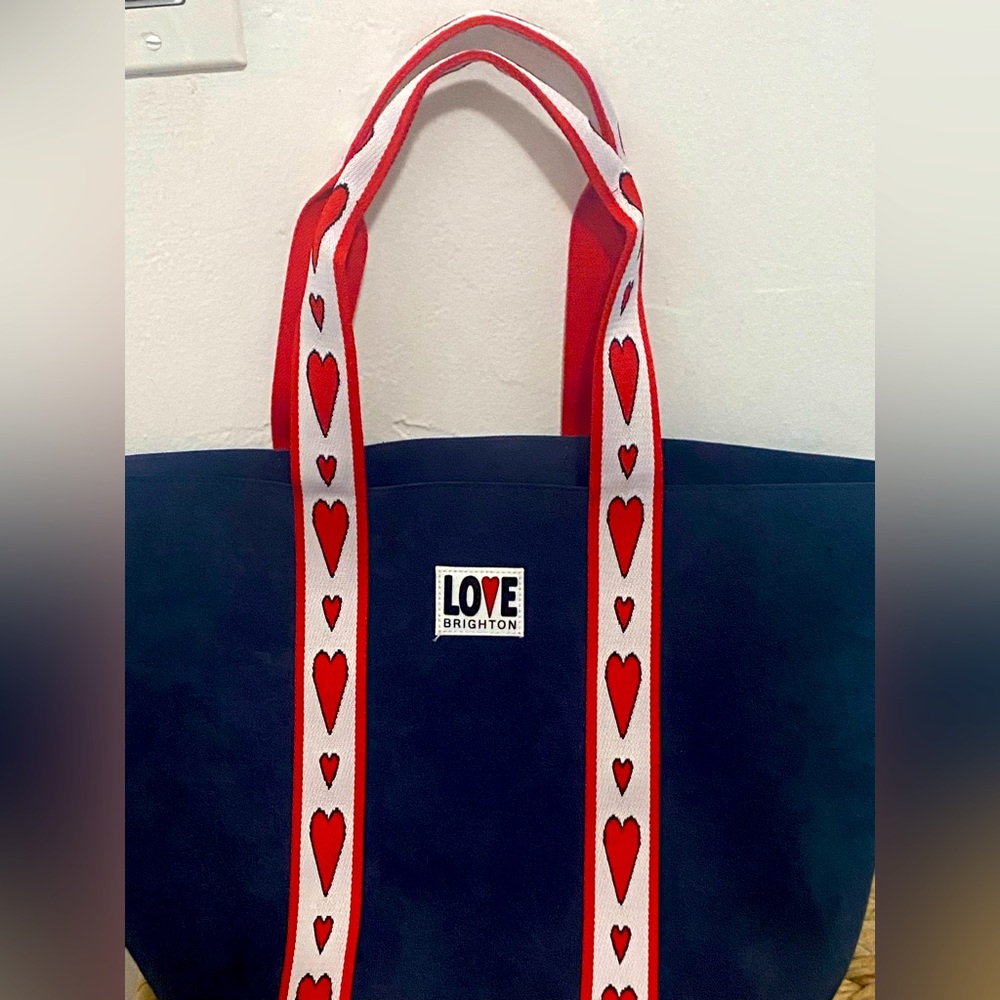 Brighton Love Navy Tote with Red Heart Straps